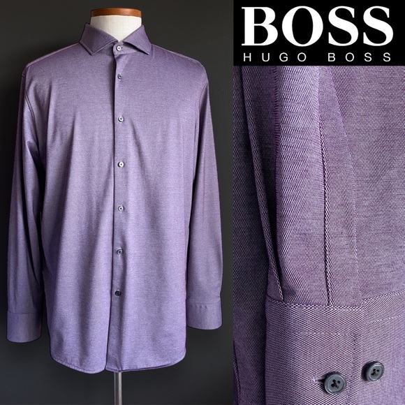 Boss Hugo Boss Men’s Purple Performance Sharp Fit Dress Shirt Micro Pattern XL - Picture 1 of 11